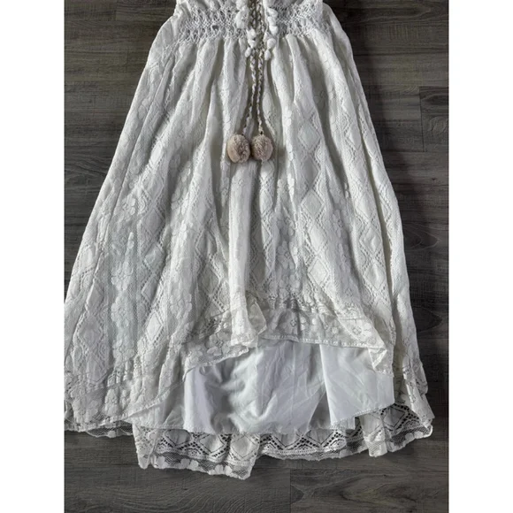 Boho Lace Hi Low Maxi Dress Ivory Cottagecore Romantic Festival EUC No Tags - Picture 4 of 11